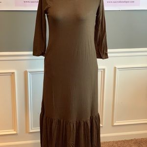 3/4 Sleeve Dark Olive Maxi Dress